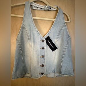 One Teaspoon/ Free People Colab. Light Blue Denim Button-Front Halter Top